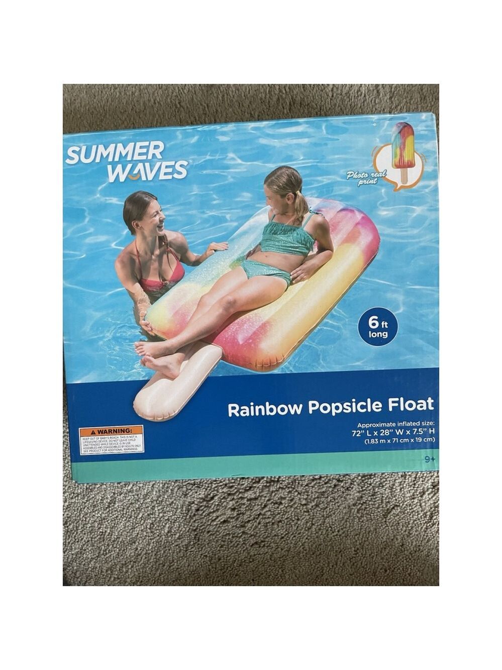 Summer Waves Rainbow Popsicle Pool Float 72"L x 28"W x 7.5"H NIB 6 FT Long